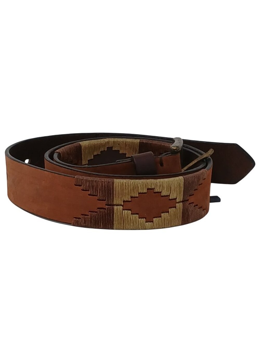 Gaucho Brown Leather Belt 100 cm 38-40 Embroidered Western Tribal w/Buckle #D35G
